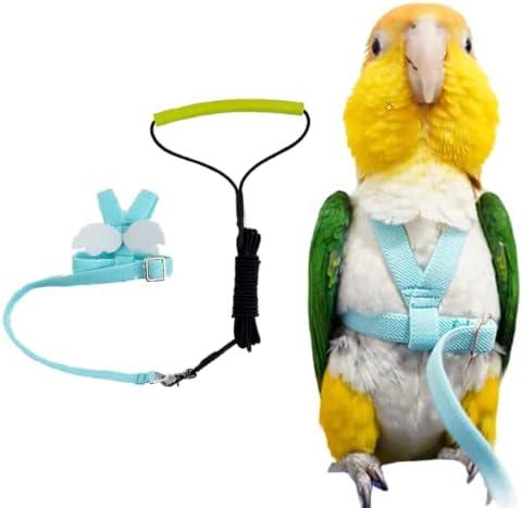 Pet Parrot Bird Harness Leash Adjustable Bird Flying Harness Traction Rope with Cute Wing for Parrots Pigeons Budgerigar Lovebird Cockatiel Mynah Outdoor Training Toy (L, Blue)