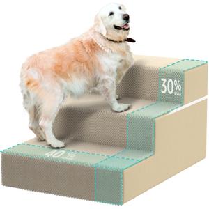 YENING Large Dog Stairs for High Beds - Extra Wide Pet Steps for Large Dogs to Get on Tall Bed 3 Deep Step Cat Ramp for Couch Beige