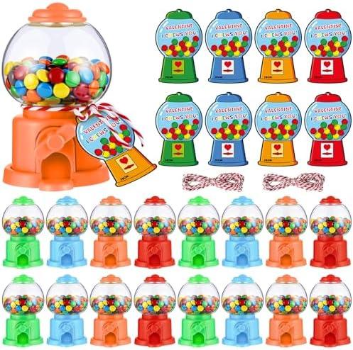 Jenaai 24 Sets Mini Gumball Machine Valentines Day Party Favors Gift with Candy Gumball Machine Cards Dispenser Vending for Candy Birthday Party Decoration Celebration Exchange Prizes Suitable for 15+
