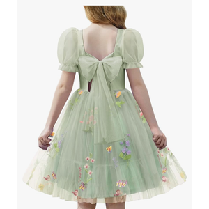 Arshiner Girls Dresses Tulle Bow Tie Back Puff Sleeve Party Holiday Spring Summer Dress for 6-16 Size14