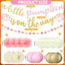 Pumpkin Fall Thanksgiving Baby Shower Decoration 15 Pcs a Little Pumpkin is on The Way Banner Tissue Pom Poms Paper Lantern Fan for Birthday Baby Shower Gender Reveal Party Decor(Pink)