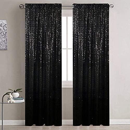 Partisout Sequin Backdrop Photo Glitter Backdrops Sparkle Background 2 Panels Blackout Curtains Photography Payette Outdoor Curtain for Party Wedding (Black) (24"W x 84"L (Pack of 2))