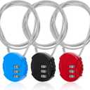 3 Pieces Cable Luggage Locks 3 Digit Combination Locks Combo Locks Wire Stroller Locks TSA Approved Padlocks for Travel Bike Backpack Cabinet, 30 Inch Wirerope (Black,Blue,Red)