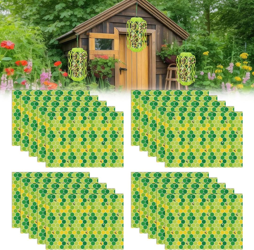 Qualirey 20 Pack Wasp Trap Refills, 12 x 8.6 inch Yellow Jacket Traps Refill Fits Most Wasp Sticky Traps, Super Sticky Wasps Trap Replacement Pads for Mud Dauber Carpenter Bee Hornet Flying Insects