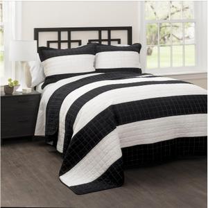 Lush Decor Lush Décor Stripe 3 Piece Quilt Set, King, Black/ White
