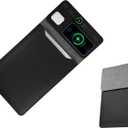 5-in-1 Laptop Sleeve with Wireless Charging for iPad MacBook Pro 12" 13" 14", Charge Mat for Phone Earbuds iWatch, Executive Office Organizer with Pocket, Waterproof Vegan Leather Case (Black)