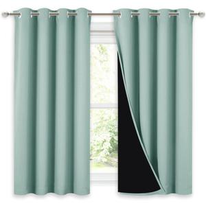 NICETOWN 100% Blackout Curtains 54 inches Long, Double-Deck Completely Blackout Window Treatment Thermal Insulated Lined Drapes for Small Window (Aqua Blue, 1 Pair, 52 inches Width Each Panel)