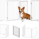 Full Metal Freestanding Dog Gate with Door, 24'' Height Foldable Pet Dog Fence for Indoor & Outdoor, 4 Panels Extra Wide Free Standing SmallDog Gates for Doorways,House,Stairs,Porch,Deck,Yard (4 Panels with Door80"W*24H", White)