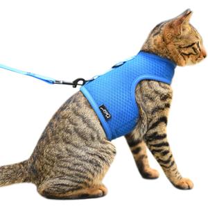 Cat Harness and Leash for Walking Escape Proof Breathable Mesh Fabric, Solid Blue, XX-Large, Adjustable Cat Walking Jackets, Padded Stylish Cat Vest