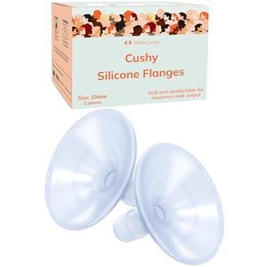 Smaller Cushy Silicone Flanges, Breast Shields - Replacement Pump Parts - for Spectra, Lansinoh, Medela Pumps - Great for Elastic Nipples - Double (2 Pack) - 15mm
