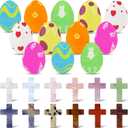 NZNDB 12 Pcs Prefilled Easter Eggs with Mini Cross Crystal Stone Bulks, Easter Eggs With Pocket Crosses for for Kids Boys Girls Easter Basket Stuffers Party Favors Easter Egg Hunt