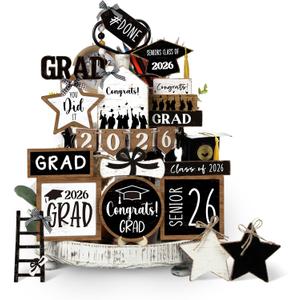 1 Set of Holiday Tiered Tray Decor Christmas Tiered Tray Decorations Set Truck Wooden Signs Farmhouse Table Decorations for Home Table Shelf (Black White)