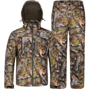 UIIHUNT Hunting Clothes for Men with Fleece Lining, Safety Strap Compatible Water Resistant Silent Hunting Jacket and Pants (Medium, Tree Camo)