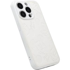 MC Fashion Cute Cartoon Solid Color PU Leather Skin Soft TPU Case Compatible with 15 Pro Max 6.7 inch 2023 (White)