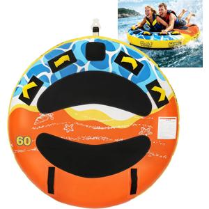 Heavy-Duty Towable Tube for Boating, Boat Tubes with Nylon Cover, Inflatable Water Sport Towables with Front Back Tow Points, Super Round Design, 60"