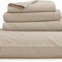 BESTOUCH Sheet Set 100% Washed Cotton Linen Feel Super Soft Comfortable Chic Lightweight 4 Pcs Home Bedding Set Solid Almond Milk Grey King
