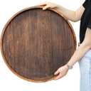 Gurfuy Extra Large Round Ottoman Table Tray Round-24 - Rustic Wooden Serving Tray for Farmhouse Decorative Oversized Coffee Table Trays Living Room Kitchen Counter Breakfast Brown