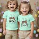 Easter Shirt for Toddler Boys Girls Cute Bunny Face Sunglasses Graphic Tshirt Rabbit Easter Day Gift Short Sleeve Unisex Tops (1-2T, Green)