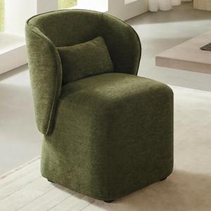 KISLOT Upholstered Dining Chairs with Wheels, Easy Assembly Stain Resistant Fabric Modern Barrel Armchair with Lumbar Cushion, Dining Room Chairs for Kitchen Living Room Bedroom, Green, Set of 1