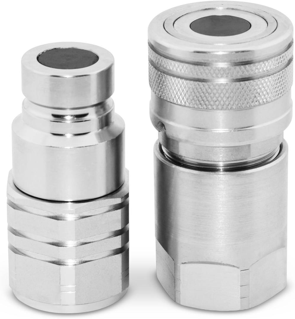 Summit Hydraulics Flat Face High Flow Skid Steer Hydraulic Quick Connect Couplers Set, 5/8" Body x 3/4" NPT Thread