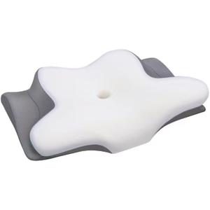 PAYHUIN Cervical Neck Pillow, Memory Foam Pillows for Neck and Shoulder Pain Relief, 2 Heights Ergonomic Pillow with Breathable Ice Silk Cover, Neck Support Pillow for Stomach Sleepers White
