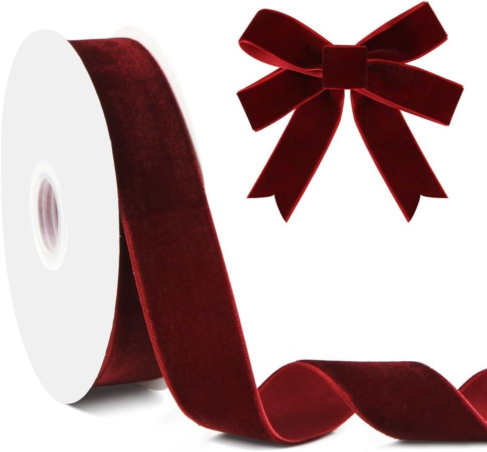 Burgundy Velvet Ribbon 1.5 Inch X 20 Yards Dark Deep Wine Red Velvet Plush Ribbon Christmas Ribbons for Gift Wrapping Christmas Tree Wedding Thanksgiving Xmas Wreath Bows Hair Accessories