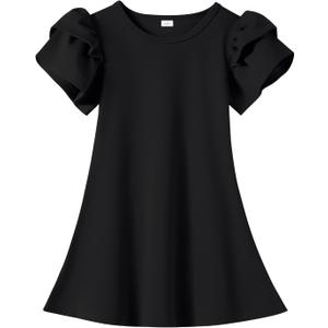 Toddler Dress Summer Baby Girl Dresses Layered Ruffle Sleeve Kids Cute Sundress Beach Birthday Party (4-5T, Black)