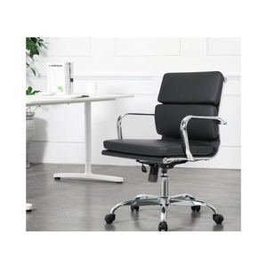 LANDSUN Executive Mid-Back Home Office Swivel Desk Chair with Armrests and Wheels - Faux Leather Soft Padded Seat Upholstered Ergonomic Computer Chair - Black