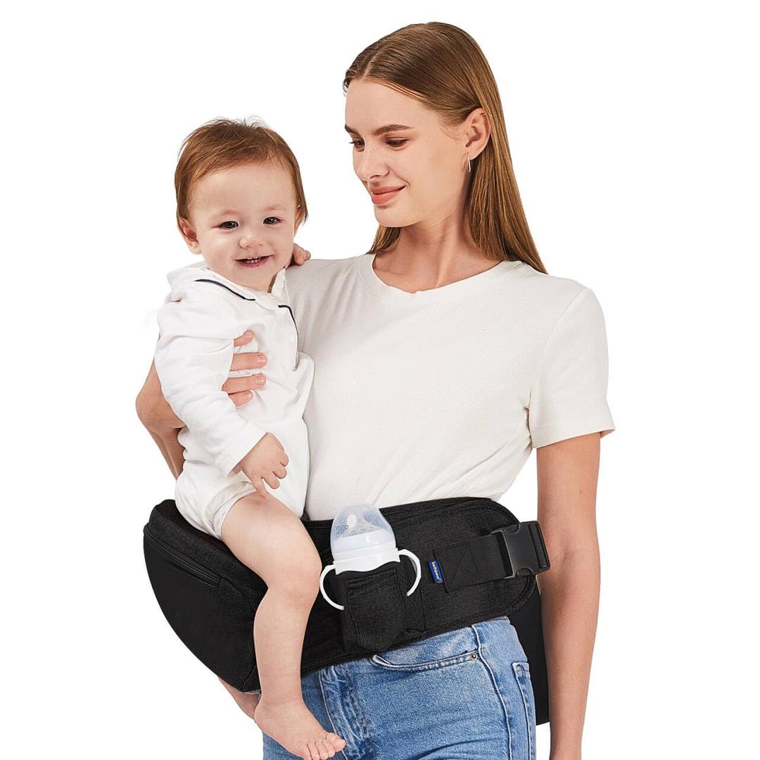 Baby Hip Carrier,Baby Carrier with Hip Seat for Newborns & Toddlers,Adjustable Extended Waistband with Various Pockets-Ergonomic (Black)