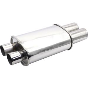 Vechkom Exhaust Muffler 2.5" (63MM) Dual Inlet / 3" (73MM) Dual Outlet Silver Stainless Steel Car Silencer 11.8 Inch (300MM) Oval Body Length / 20.9 Inch (530MM) Overall Length