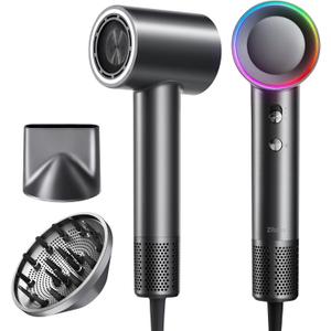 High-Speed Hair Dryer, 160,000 RPM Brushless Motor for Ultra-Fast Drying, 500M Ionic Negative for Frizz Reduce, Low Noise Thermo-Control Blow Dryer with Diffuser for Curly Hair Women and Men,Grey