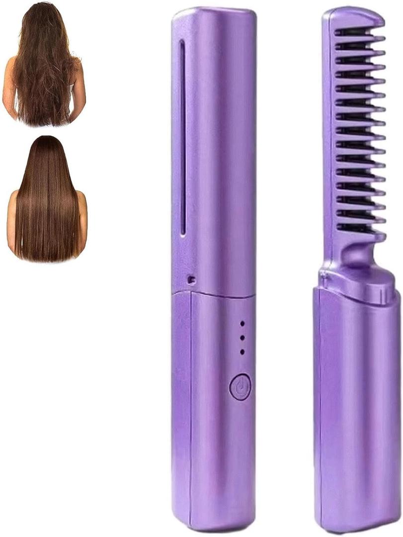 Latest Hairdressing Comb, 2026 Upgraded Ceramic Hairdressing Comb Smooth, Frizz-Free Hair Anytime, Portable Wireless 2-in-1 Hairs Dressing Combs, 3 Adjustable Temperatures (Purple)