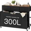 Laundry Sorter, Rolling Laundry Hamper with 4 Section Pull-Out Bags, 300L Large Laundry Basket Organizer with 3 Drawers, Laundry Hamper with Wheels for Laundry Room Organization, Bathroom, Bedroom