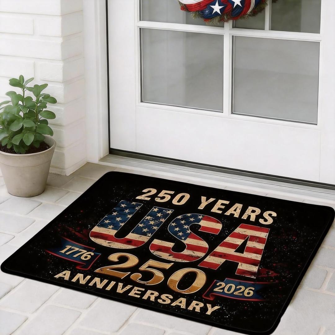 Patriotic American Door Mat - 250th Anniversary Vintage USA Design, Non-Slip Dirt Trapper Welcome Mat for Entryway, Front Porch, Bathroom, Office Decor (24x36 Inch)