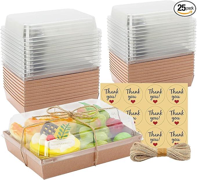 YTAXZ 7x5x2.5 Charcuterie Boxes with Clear Lids, Large Disposable Bakery Dessert Boxes, Bakery Take Out Containers, To Go Food Container for Chocolate, Sandwich, Cookie, Cupcake, Pastries (50, Brown)