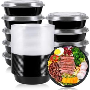MUCHII 50 Pack Meal Prep Container, 24 oz Round Plastic Disposable Bowls with Lids, Food Microwave and Freezer Safe