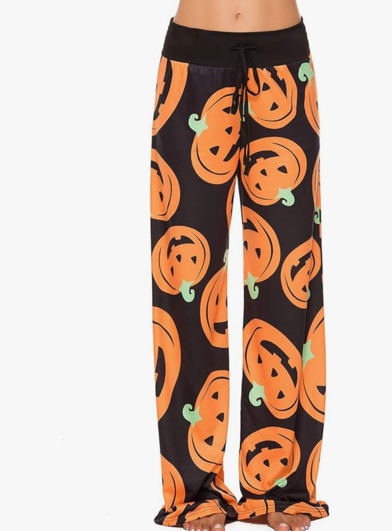 Halloween Pajama Pants Women Pumpkin Skull Ghost Print Pajamas Cute Funny PJ's Women's Jammies PJs, L