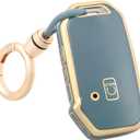 for Kia Key Fob Cover with Keychain, TPU Protector Key Fob Case Shell for Kia Ceed Cerato Forte NIRO Seltos Sorento Soul Sportage Telluride Smart Keyless Remote Key (Gold Blue)