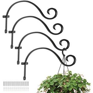 MorTime 4 Pack Hanging Plant Brackets, 12.2 Inches Wall Mount Bird Feeder Hanger Plant Hook with Screws Metal Plant Hangers for Outdoor Lanterns Wind Chimes Bird Feeders