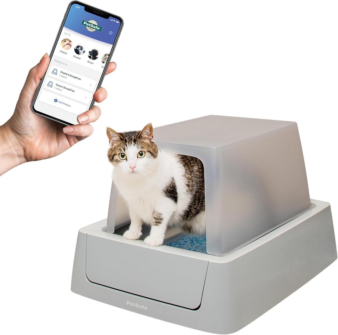 PetSafe ScoopFree Crystal Smart Self-Cleaning Automatic Litter Box - Front Entry - Uncovered Motion-Sensing Cat Box with Integrated Health Counter & App - Includes 1 Disposable Crystal Litter Tray (Standard)