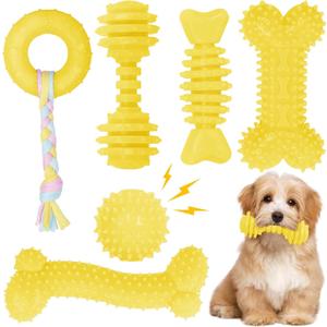Puppy Toys, 6 Pack Dog Chew Toys for Puppy, Cute Yellow Small Dog Toys, Teething Toys for Puppies, Soft Durable Interactive Chew Toy for Small Dogs
