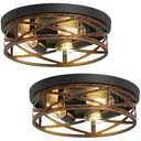 SKEJAO Flush Mount Ceiling Light Fixture,Vintage Metal Black Hallway Light Fixtures Ceiling,Light Fixtures Ceiling Mount for Farmhouse,Kitchen,Hall,Brown(2 Pack (Retro Metal Black, 13 inch) 