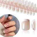 120Pcs 5 Pack Children ABS Plastic Fake Nails Press on Full Cover IKISKT Classic French Color Short False Nail Art Kits Sets Great Christmas Gift for Kids Girls Women