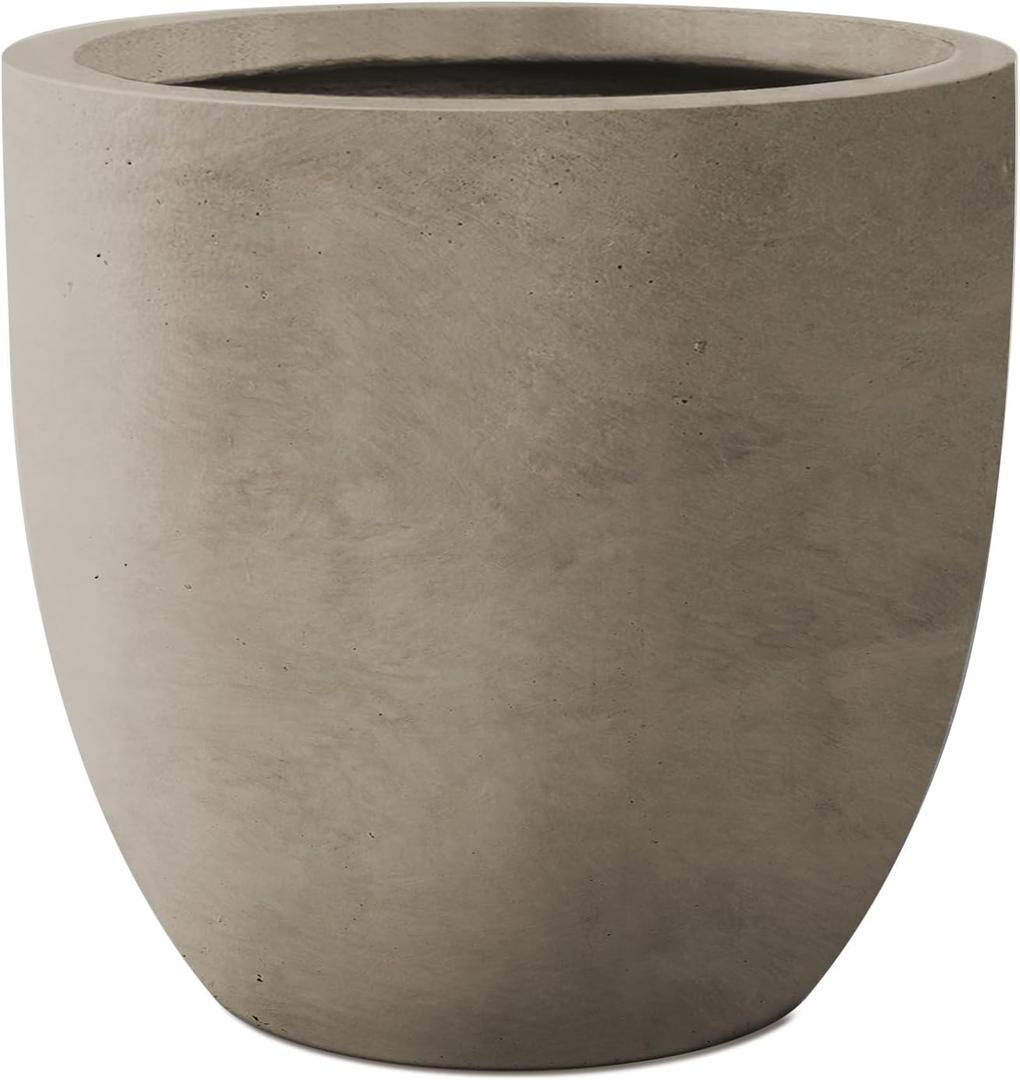 Kante 13.4" Dia Round Concrete Planter, Large Outdoor Modern Indoor Decorative Plant Pots with Drainage Hole and Rubber Plug for Home and Garden, Weathered Concrete
