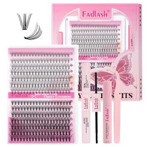 DIY Lash Extension Kit Individual Lashes Clusters Lash Bond and Seal, Clusters Lash Glue Remover and Eyelash Tweezers for Eyelash Extensions (10D+20D-0.07C, 8-16mm, Kit)