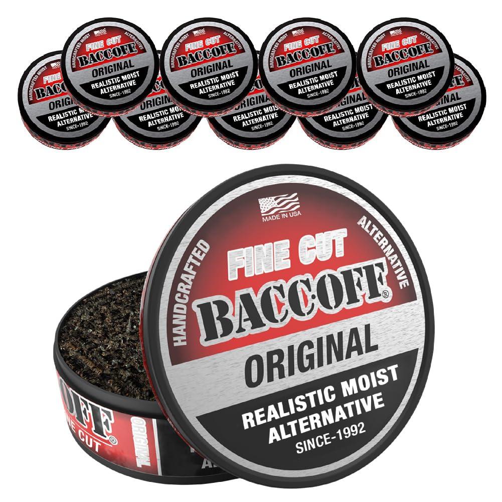 10 Cans, BaccOff Original Fine Cut, Black Tea Base with Bold, Smoky Flavors, BB: 2027-05-28