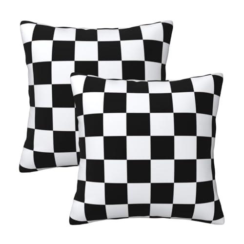 Tebjh Checkered Pillow Covers 18x18 in Couch Black and White Plaid Pillow Case Sets of 2 Modern Decorative Square Throw Pillows for Home Living Room Bedroom Bed Cushion Outdoor