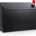 Wall Mount Mailbox for Outside with Flag, Galvanized Steel Mail Box for Post Outdoor, Large Capacity Rust-Proof Metal Postbox for House and Office, with 3 Sets Mailbox Numbers, 14.2"x9.5"x4" Black