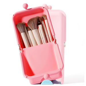 APT 1101 Makeup Brush Holder Travel Cosmetic Bag with Suction Base, Portable Cosmetic Organizer for Travel & Home, Organizer for Brushes, Beauty Tools & Accessories (Coral)