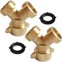 Joywayus Brass 3/4" GHT Garden Hose Splitter Body Backyard 2 Way Y Shaped Swivel Connector Threaded Pipe Fitting Coupler Adapter with Washer (Pack of 2)